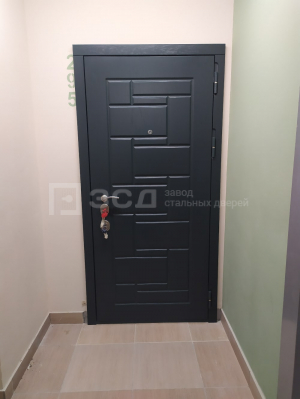 Металлическая дверь с повышенной шумоизоляцией тёмного цвета - фото